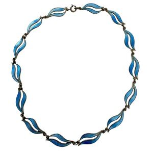 VTG Aksel Holmsen Necklace Sterling Silver 925 Blue Enamel Norway